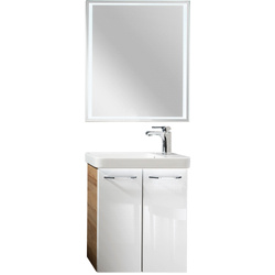 Zestaw mebli łazienkowych z serii Milano z lustrem sękaty dąb + biały Fackelmann